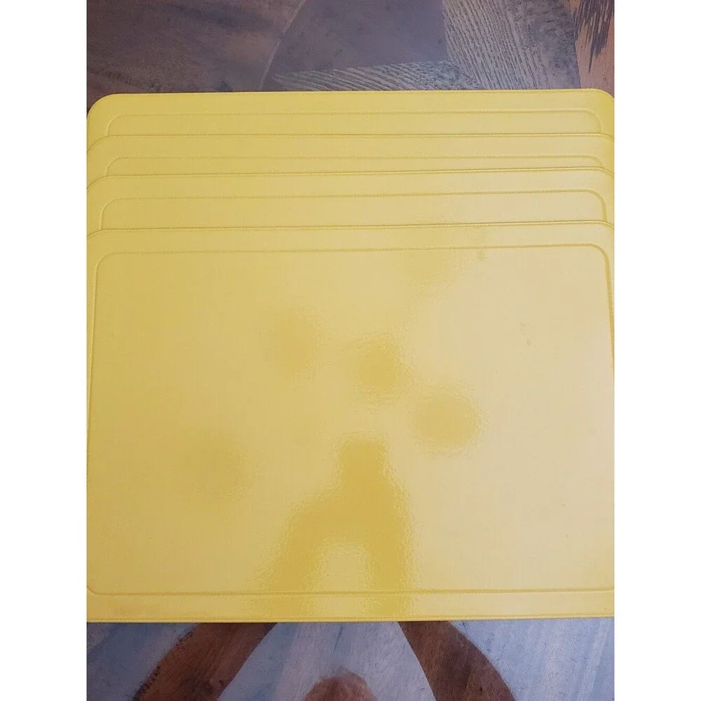 4 Vintage Mustard Yellow Vinyl Foam Placemats